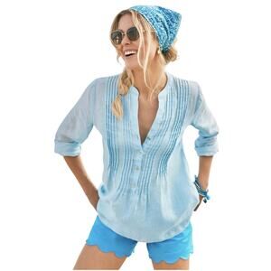 Lilly Pulitzer Sarasota Tunic Top Frenchie Blue 100% Linen Womens S Resort Beach
